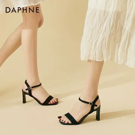 达芙妮法式一字高跟凉鞋女鞋2022年新款夏季性感欧美时尚粗跟鞋子图片