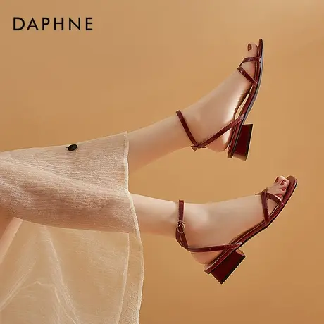 达芙妮低跟凉鞋女夏季2022年女新款平底中跟粗跟一字带仙女风凉鞋图片