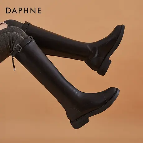 达芙妮黑色长筒靴女冬加绒高筒靴2021新款显瘦长靴女小个子弹力靴图片