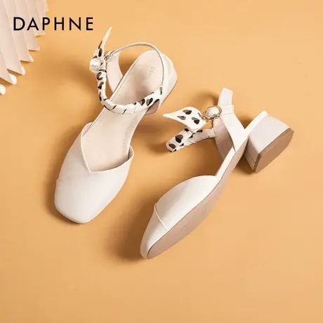 达芙妮包头凉鞋女2023年夏季新款方头单鞋粗跟外穿法式一字带女鞋图片