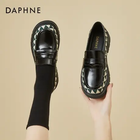 达芙妮韩系小皮鞋女鞋子夏季设计感小众复古设计师英伦风平底棋盘图片
