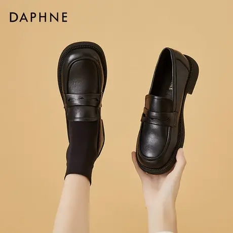 Daphne/达芙妮小皮鞋女2021年秋冬新款真皮厚底乐福鞋女jk制服鞋图片
