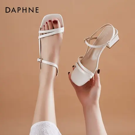 达芙妮甜美凉鞋2021年新款夏季女罗马复古粗跟一字扣凉鞋中跟鞋子图片