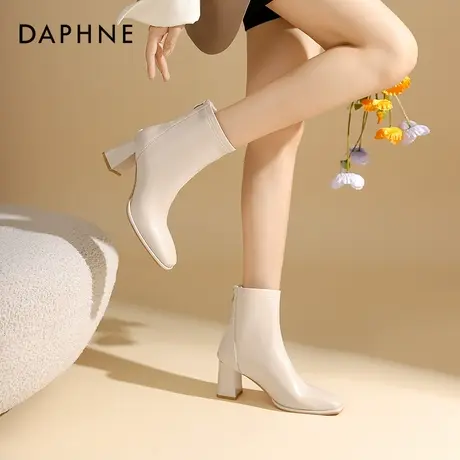 达芙妮高跟短靴女2023新款秋季白色法式瘦瘦靴真皮百搭马丁靴女款图片