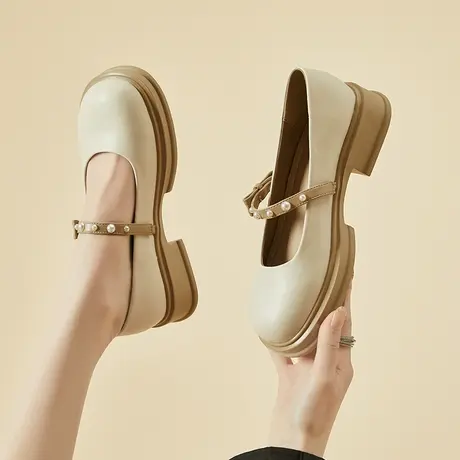 达芙妮法式玛丽珍女鞋2023夏季中跟粗跟小皮鞋英伦风平底气质单鞋图片