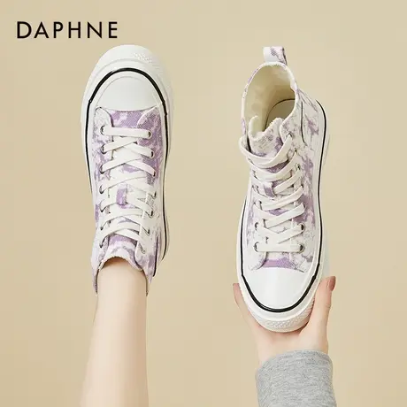 达芙妮高帮帆布鞋2022年新款女鞋厚底百搭ins潮紫色夏季透气板鞋商品大图