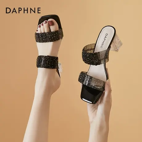 达芙妮透明水晶跟凉拖鞋女夏季外穿2022年新款仙女风粗跟高跟凉鞋图片
