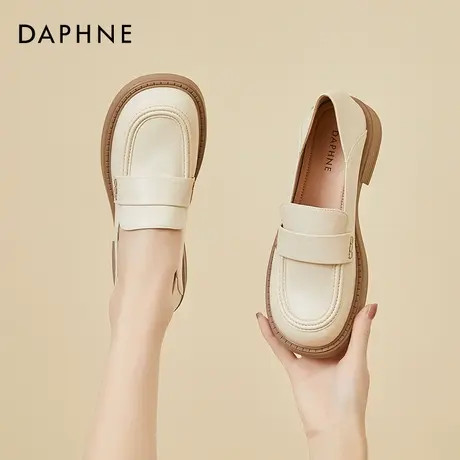 达芙妮法式乐福鞋女单鞋软底夏季薄款白色厚底2022年一脚蹬小皮鞋图片