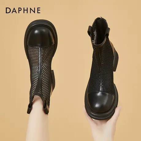 达芙妮马丁靴2022年新款夏季女鞋薄款镂空网纱透气白色高跟短靴子图片