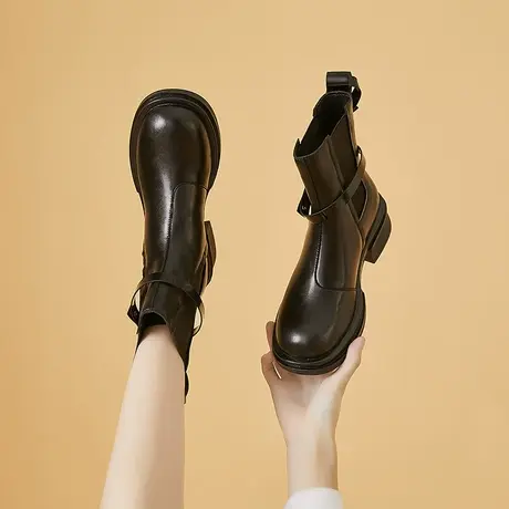 达芙妮真皮马丁靴女春秋单靴2021年新款厚底切尔西短靴英伦风靴子图片