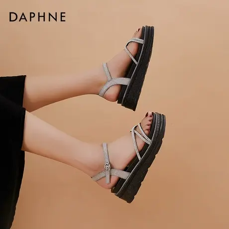 达芙妮凉鞋女2021年新款松糕鞋子厚底水钻罗马鞋中跟外穿夏季女鞋图片