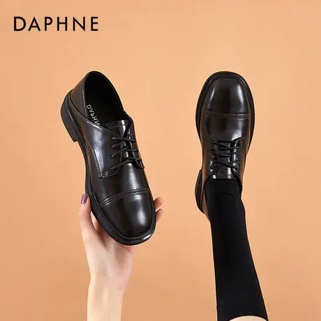达芙妮女鞋2021年春季新款黑色小皮鞋女英伦风复古低跟软皮单鞋女图片