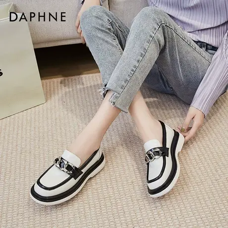 达芙妮女鞋2021年时尚个性黑白条纹拼接单鞋平底舒适休闲风鞋子图片