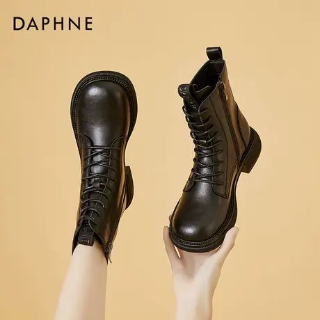 达芙妮马丁靴女春秋2021年新款女靴英伦风厚底单靴洋气黑色瘦瘦靴图片