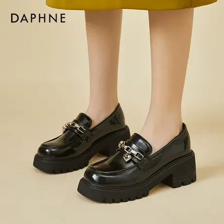 Daphne/达芙妮乐福鞋女2022新款厚底增高单鞋圆头鞋子英伦小皮鞋图片