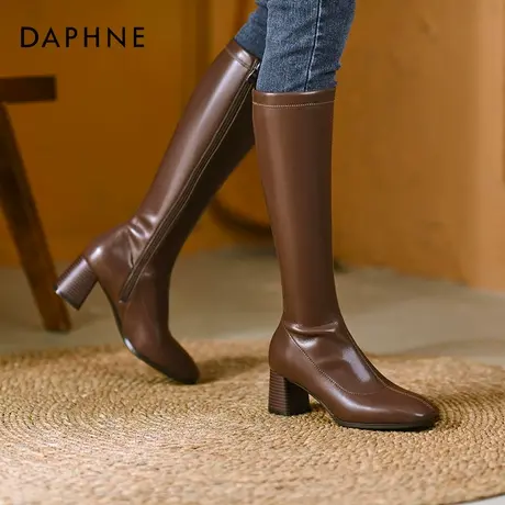 达芙妮不过膝长筒靴女秋冬季单靴2021年新款小个子烟筒靴粗跟女靴图片