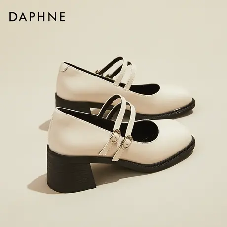 达芙妮法式高跟玛丽珍单鞋女白色粗跟小皮鞋复古小香风新款2022夏图片